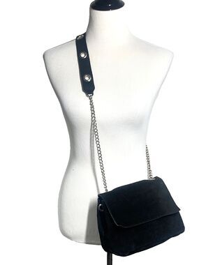 Brandy Melville Crossbody Handbag Black Suede Adjustable Chain w/ Grommet Strap